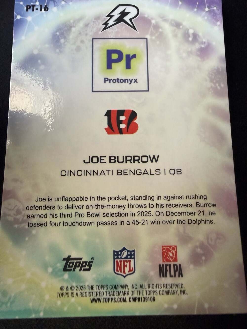 Joe Burrow 2026 Topps Resurgence Protonyx Football Card PT-16 - Picture 2 of 2